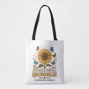 Bolso De Tela Vibrante girasol estival floreciendo con mariposas