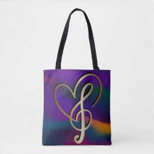 Bolso De Tela Vibrante I Love Heart Gold Music Note