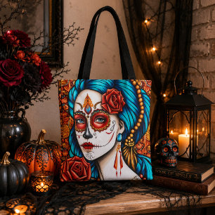 Bolso De Tela Vibrante La Catrina Cráneo de Azúcar Arte Folclóri