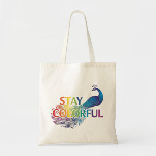 Bolso De Tela Vibrante "Mantén el Color" Pavo Real Motivacional