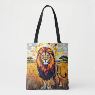Bolso De Tela Vibrante mosaico de leones coloridos