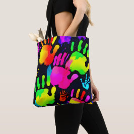 Bolso De Tela Vibrante Neon Handprint Art