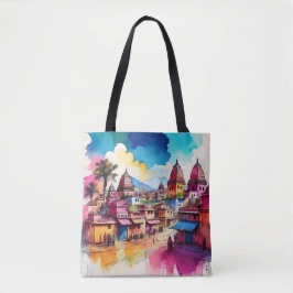Bolso De Tela Vibrante paisaje del templo - Arte acuático