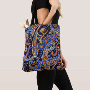 Bolso De Tela Vibrante Patrón de Paisley Bohemioco de Azul Marin