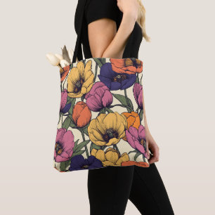 Bolso De Tela Vibrante patrón floral con adornos coloridos
