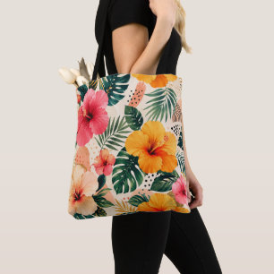 Bolso De Tela Vibrante Patrón Floral de Hibisco Tropical sin Cos