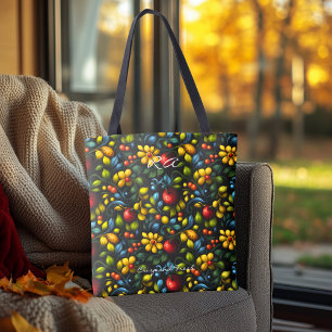 Bolso De Tela Vibrante patrón floral Khokhloma con rojo y amaril