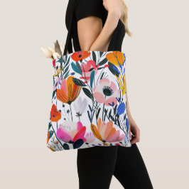 Bolso De Tela Vibrante patrón floral moderno botánico colorido