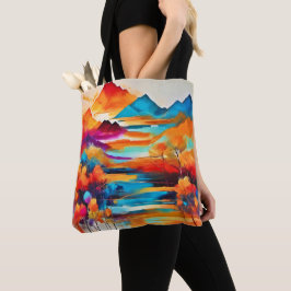 Bolso De Tela Vibrante pintura al atardecer de montaña