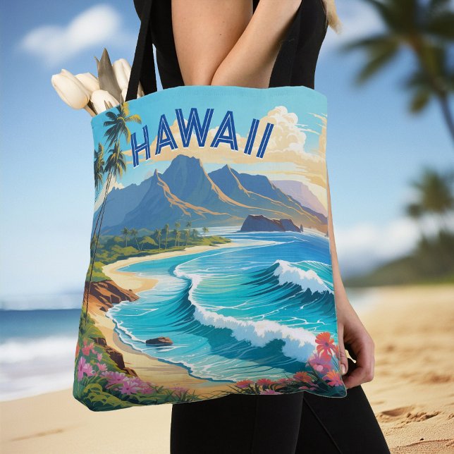 Bolso De Tela Vibrante pintura del paraíso tropical de Hawaii Be (Vibrant Hawaii Beach Tropical Paradise Painting Tote Bag)