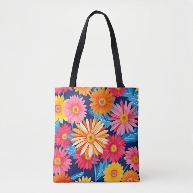 Bolso De Tela Vibrante planta de flores Gerbera Daisies (Anverso)