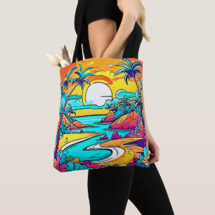 Bolso De Tela Vibrante Playa Tropical Sunset