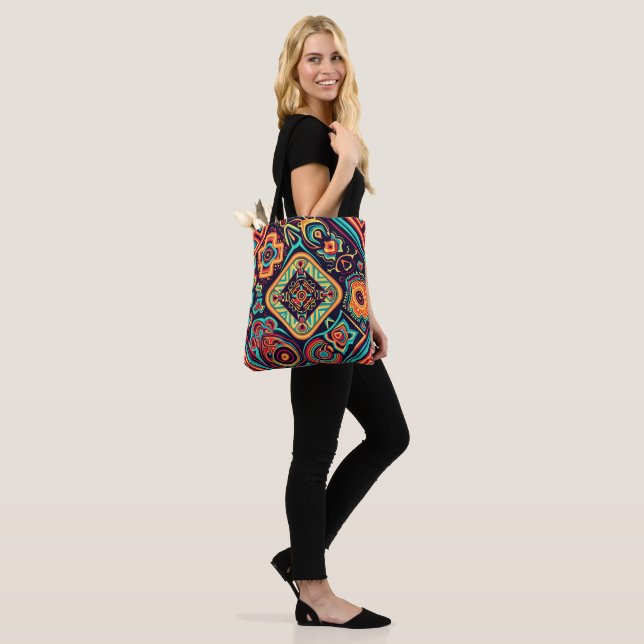 Bolso De Tela Vibrante Resumen del patrón étnico tribal Huichol (Puesto)