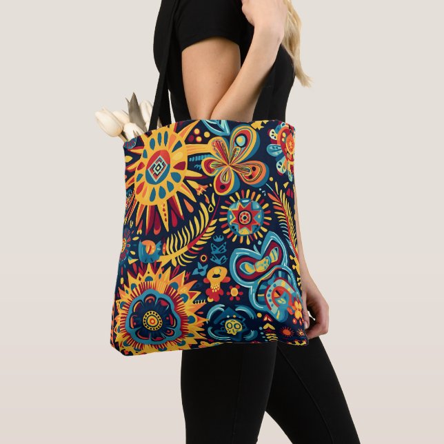Bolso De Tela Vibrante Resumen del patrón étnico tribal Huichol (Detalle)