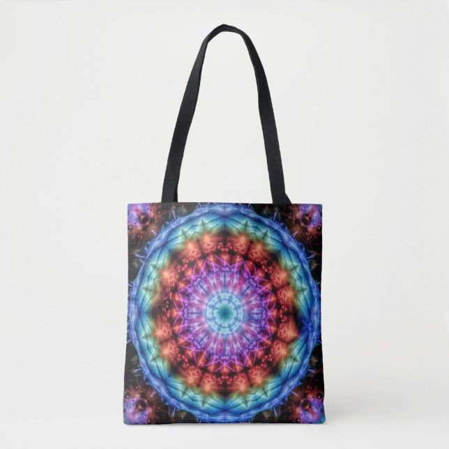 Bolso De Tela Vibrante Tie Dye Kaleidoscope Arcoiris Mandala (Anverso)
