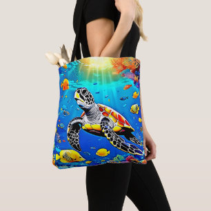 Bolso De Tela Vibrante vida de arrecife de tortuga