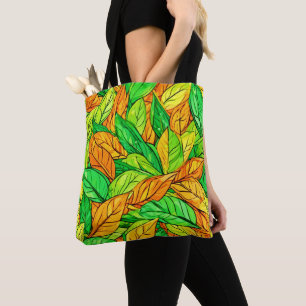 Bolso De Tela Vibrantes hojas Personalizados: Naranja y verde