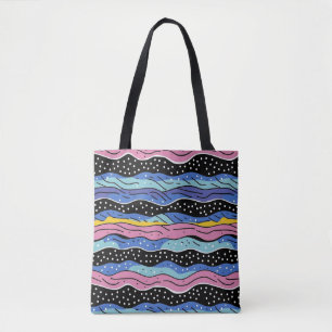 Bolso De Tela Vibrantes líneas onduladas abstractas con puntos d