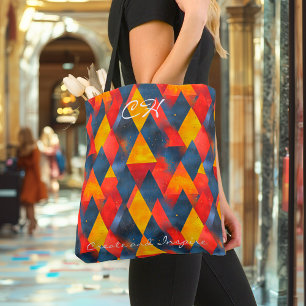 Bolso De Tela Vibrantes triángulos geométricos en rojo, amarillo