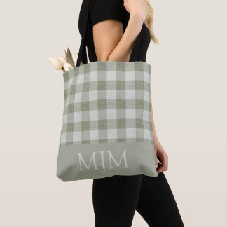 Bolso De Tela Vichy Verde Salvia Monograma Nombre Personalizado