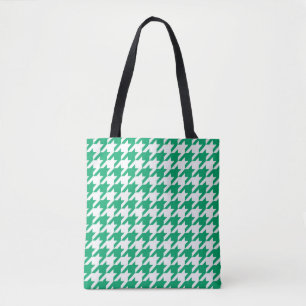 Bolso De Tela Vichy Verde y Blanco con Estampado de Pata de Perd
