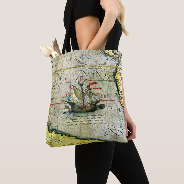 Bolso De Tela Victoria, mapa de antigüedades Océano Pacífico (Detalle)