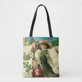 Bolso De Tela Victorian family in the snow Christmas scene