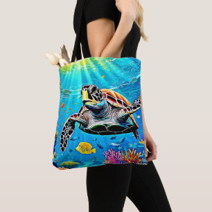 Bolso De Tela Vida de arrecife de tortuga marina