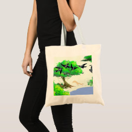Bolso De Tela Vida de los bosques primaverales con aves y ardill