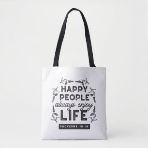 Bolso De Tela Vida Feliz con Fe – Proverbios 15:15 Arte