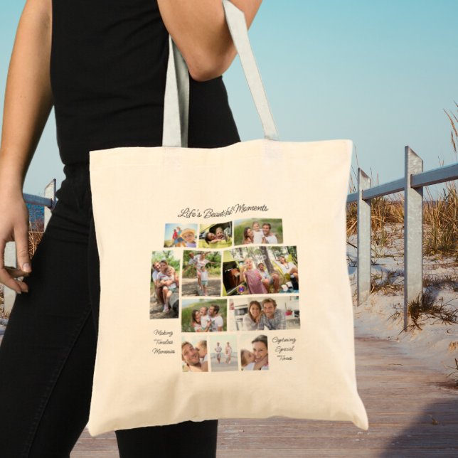 Bolso De Tela Vida Hermosos Momentos 11 Collage de fotos inicial (11 fave photos, positive quotes and initial on the other side)