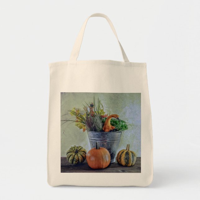 Bolso De Tela Vida residual del otoño con calabazas, flores (Frente)