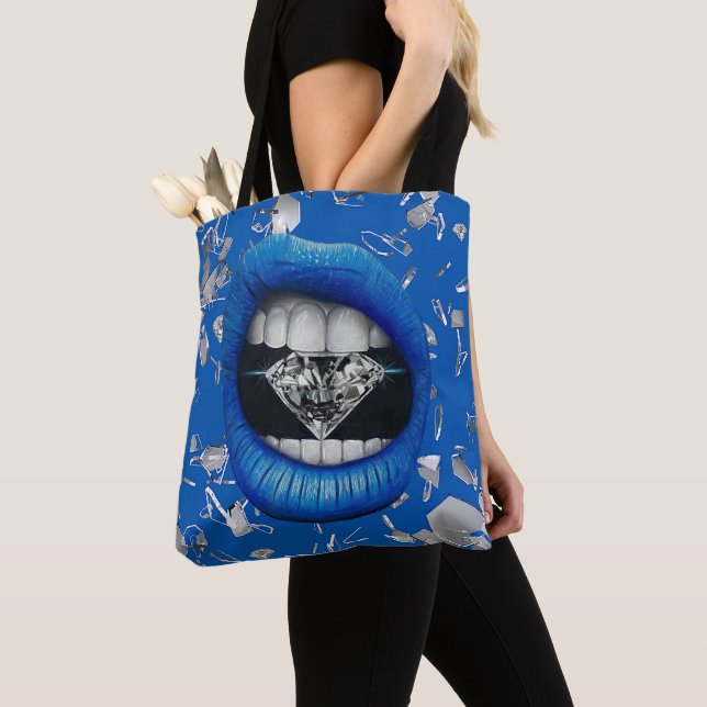 Bolso De Tela Vidrio azul y diamantes destrozados (Detalle)