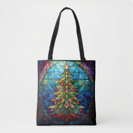 Bolso De Tela Vidrio manchado de árbol de Navidad