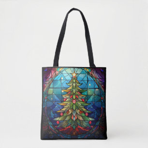Bolso De Tela Vidrio manchado de árbol de Navidad