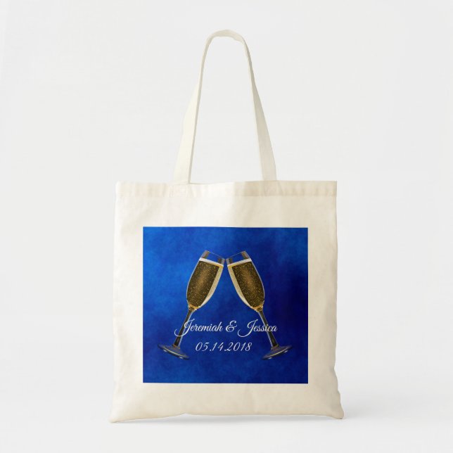 Bolso De Tela Vidrios de Champán y fondo azul (Frente)