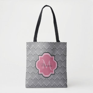 Bolso De Tela Vieiras negras de moda Monograma rosa Nombre