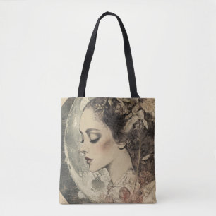 Bolso De Tela Viejo Boho Sideview mujer y luna creciente