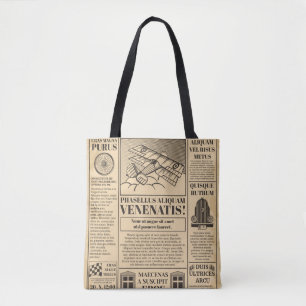 Bolso De Tela Viejo periódico vintage. Retro papel con texto a