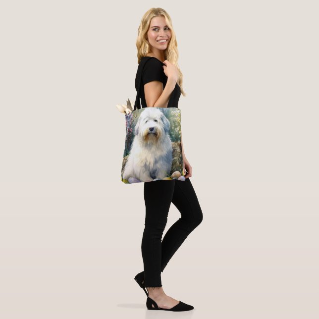 Bolso De Tela Viejo perro pastor inglés con festividad de huevos (Puesto)