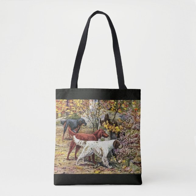 Bolso De Tela Viejo Perro Setter Trio Negro (Anverso)