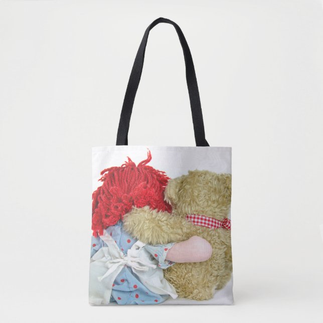 Bolso De Tela viejo trapo con oso de peluche (Anverso)