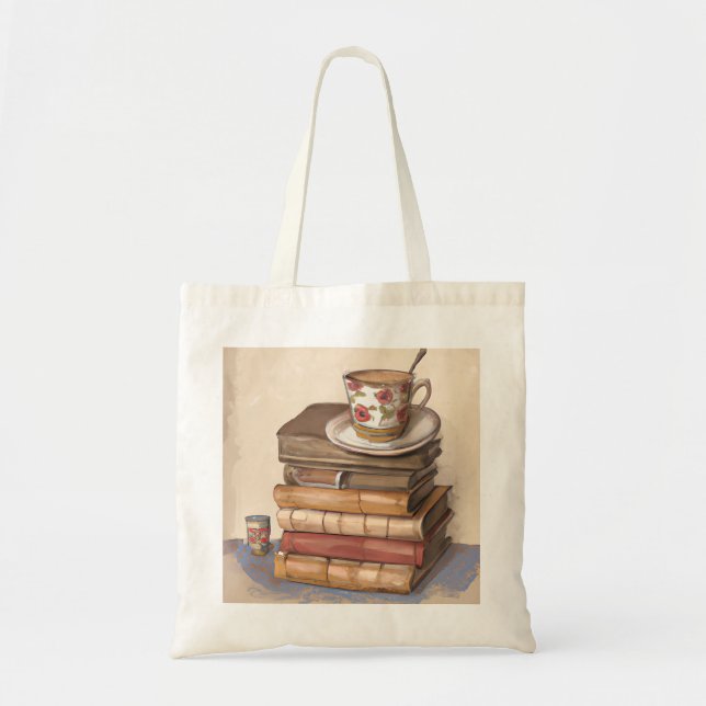Bolso De Tela Viejos libros antiguos y una copa de café (Frente)