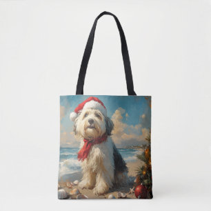 Bolso De Tela Viejos Navidades de Sheepdog ingleses Vintage Beac