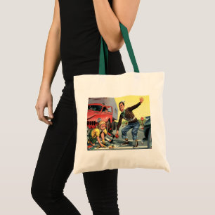 Bolso De Tela Vigilante de seguridad vintage ayudando a una niña