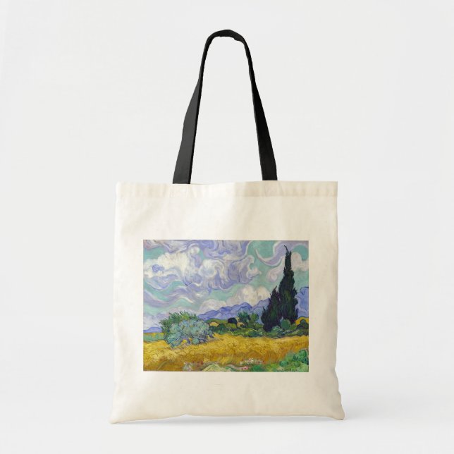 Bolso De Tela Vincent Van Gogh - Campo de trigo con cipreses (Frente)