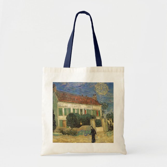 Bolso De Tela Vincent van Gogh - Casa Blanca de noche (Frente)