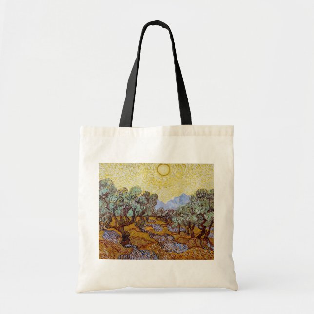 Bolso De Tela Vincent van Gogh - Olivos, cielo amarillo y sol (Frente)