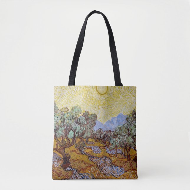 Bolso De Tela Vincent van Gogh - Olivos, cielo amarillo y sol (Anverso)