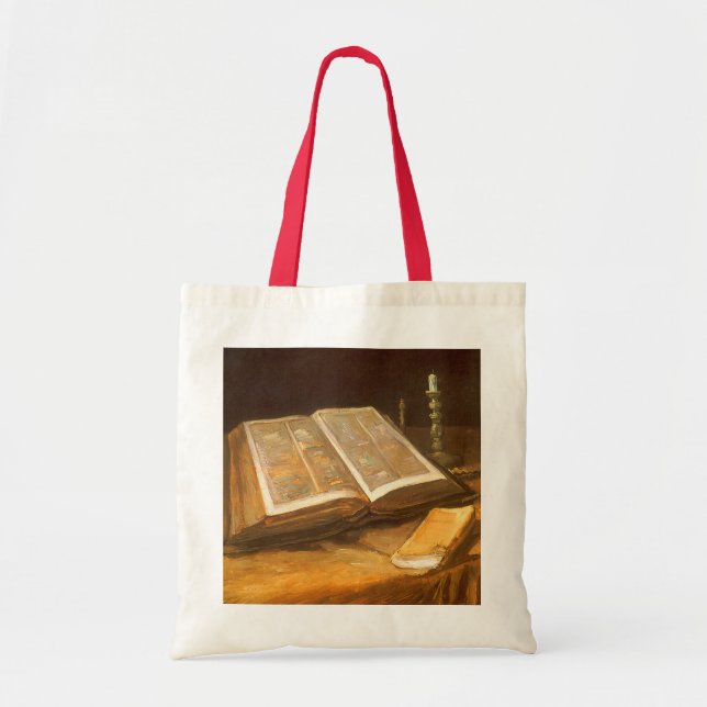 Bolso De Tela Vincent van Gogh - Todavía la vida con la Biblia (Frente)